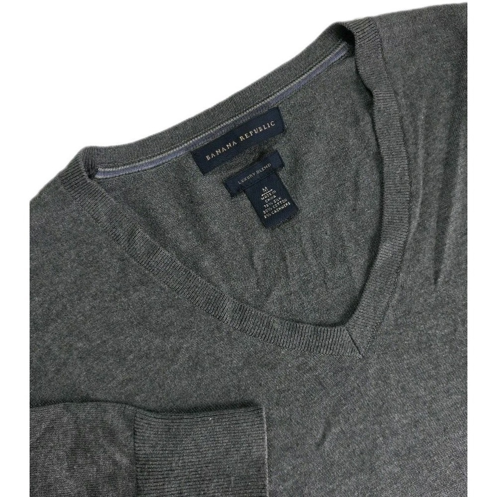 Banana Republic Men's Luxury Blend Sweater Medium Gray V-Neck Cashmere Silk